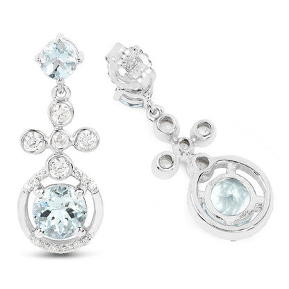 4.42 Carat Genuine Aquamarine and White Zircon .925 Sterling Silver Earrings Bids.com