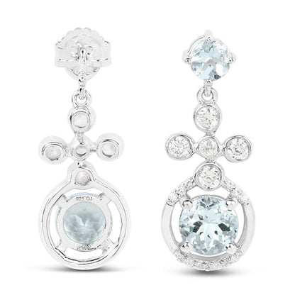 4.42 Carat Genuine Aquamarine and White Zircon .925 Sterling Silver Earrings Bids.com