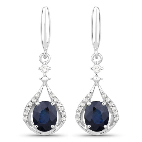 0.86 Carat Genuine Blue Sapphire and White Diamond 14K White Gold Earrings Bids.com
