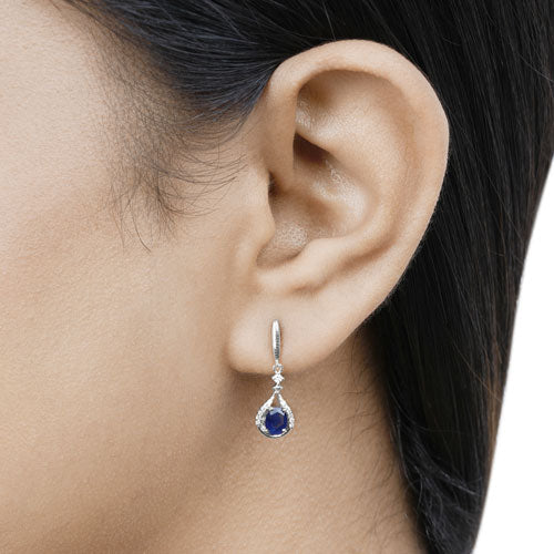 0.86 Carat Genuine Blue Sapphire and White Diamond 14K White Gold Earrings Bids.com