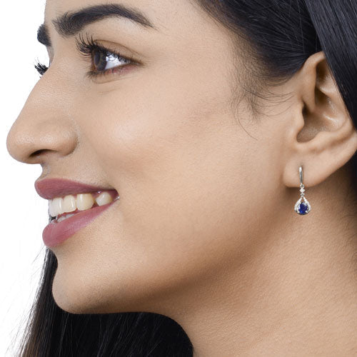 0.86 Carat Genuine Blue Sapphire and White Diamond 14K White Gold Earrings Bids.com