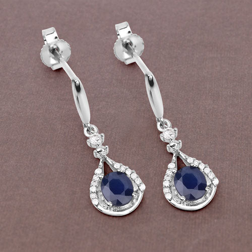 0.86 Carat Genuine Blue Sapphire and White Diamond 14K White Gold Earrings Bids.com