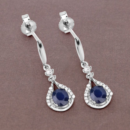 0.86 Carat Genuine Blue Sapphire and White Diamond 14K White Gold Earrings Bids.com