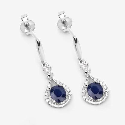 0.86 Carat Genuine Blue Sapphire and White Diamond 14K White Gold Earrings Bids.com