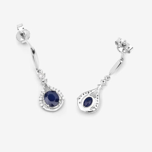 0.86 Carat Genuine Blue Sapphire and White Diamond 14K White Gold Earrings Bids.com