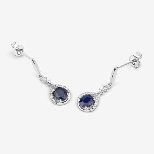 0.86 Carat Genuine Blue Sapphire and White Diamond 14K White Gold Earrings Bids.com
