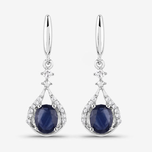 0.86 Carat Genuine Blue Sapphire and White Diamond 14K White Gold Earrings Bids.com