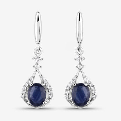 0.86 Carat Genuine Blue Sapphire and White Diamond 14K White Gold Earrings Bids.com