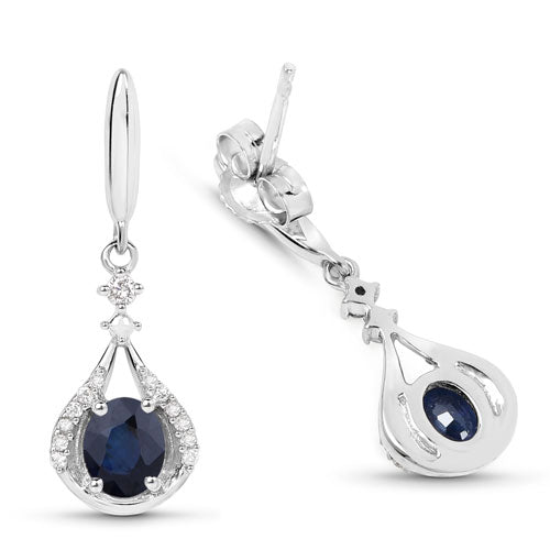 0.86 Carat Genuine Blue Sapphire and White Diamond 14K White Gold Earrings Bids.com