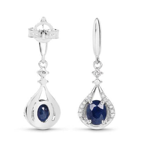 0.86 Carat Genuine Blue Sapphire and White Diamond 14K White Gold Earrings Bids.com