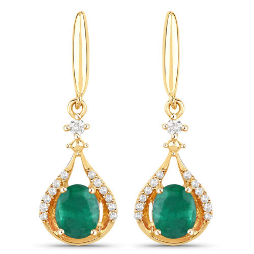 0.70 Carat Genuine Zambian Emerald and White Diamond 14K Yellow Gold Earrings Bids.com