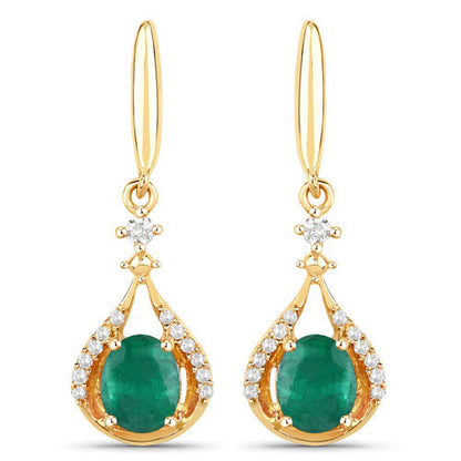 0.70 Carat Genuine Zambian Emerald and White Diamond 14K Yellow Gold Earrings Bids.com