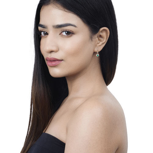 0.70 Carat Genuine Zambian Emerald and White Diamond 14K Yellow Gold Earrings Bids.com