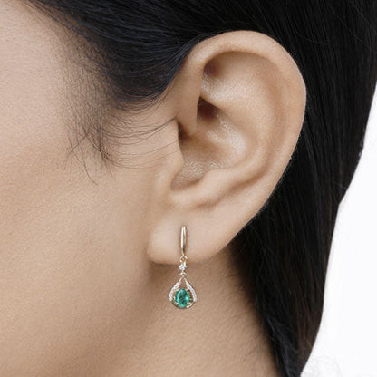 0.70 Carat Genuine Zambian Emerald and White Diamond 14K Yellow Gold Earrings Bids.com