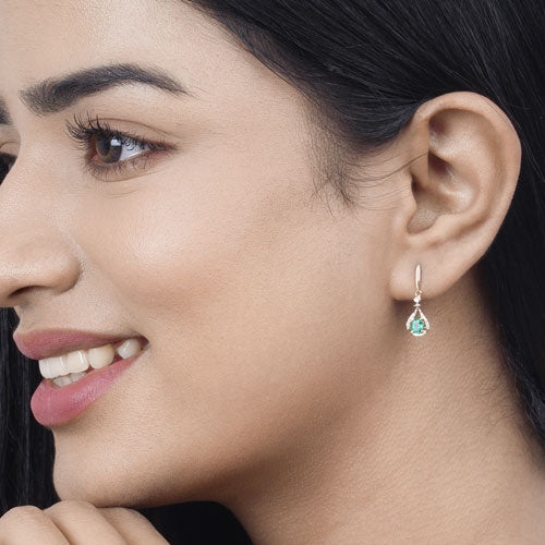 0.70 Carat Genuine Zambian Emerald and White Diamond 14K Yellow Gold Earrings Bids.com
