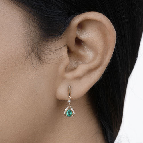 0.70 Carat Genuine Zambian Emerald and White Diamond 14K Yellow Gold Earrings Bids.com