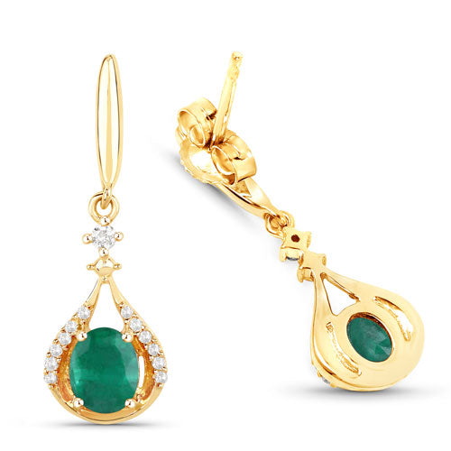 0.70 Carat Genuine Zambian Emerald and White Diamond 14K Yellow Gold Earrings Bids.com