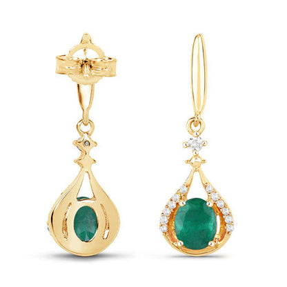 0.70 Carat Genuine Zambian Emerald and White Diamond 14K Yellow Gold Earrings Bids.com