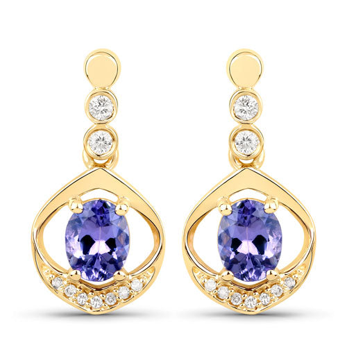 0.76 Carat Genuine Tanzanite and White Diamond 14K Yellow Gold Earrings Bids.com