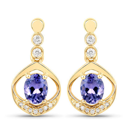 0.76 Carat Genuine Tanzanite and White Diamond 14K Yellow Gold Earrings Bids.com