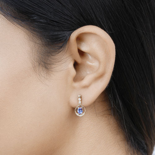0.76 Carat Genuine Tanzanite and White Diamond 14K Yellow Gold Earrings Bids.com