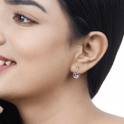0.76 Carat Genuine Tanzanite and White Diamond 14K Yellow Gold Earrings Bids.com