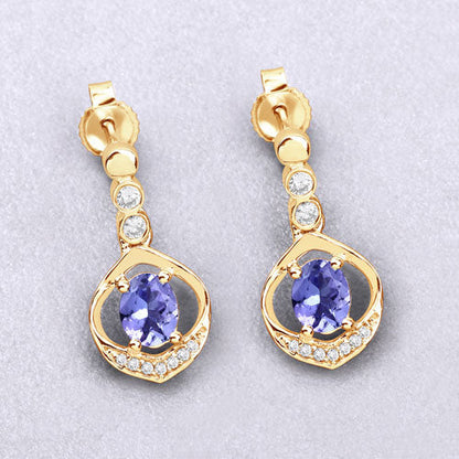 0.76 Carat Genuine Tanzanite and White Diamond 14K Yellow Gold Earrings Bids.com