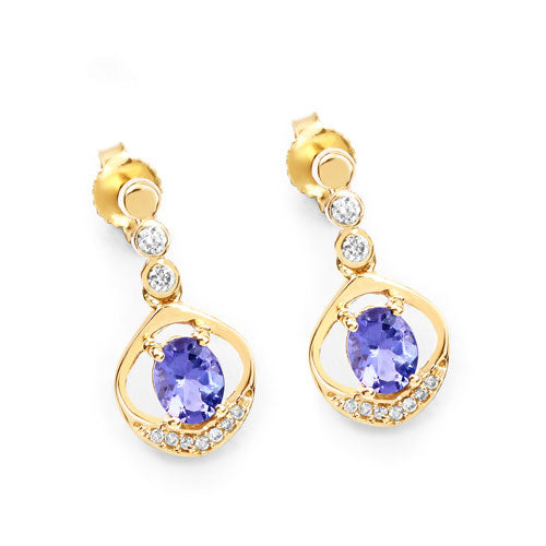 0.76 Carat Genuine Tanzanite and White Diamond 14K Yellow Gold Earrings Bids.com
