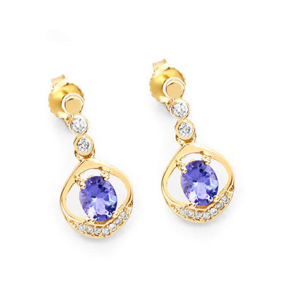 0.76 Carat Genuine Tanzanite and White Diamond 14K Yellow Gold Earrings Bids.com