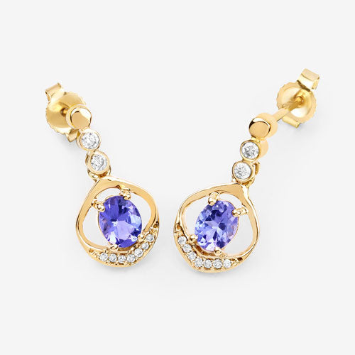 0.76 Carat Genuine Tanzanite and White Diamond 14K Yellow Gold Earrings Bids.com