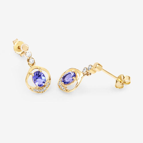 0.76 Carat Genuine Tanzanite and White Diamond 14K Yellow Gold Earrings Bids.com