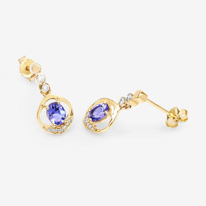 0.76 Carat Genuine Tanzanite and White Diamond 14K Yellow Gold Earrings Bids.com
