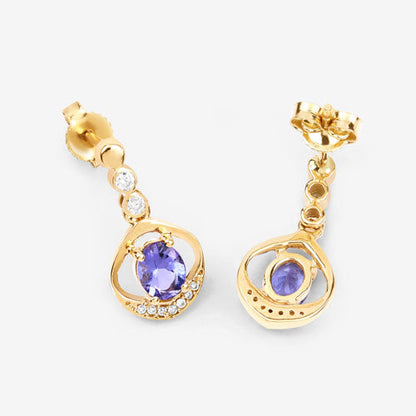 0.76 Carat Genuine Tanzanite and White Diamond 14K Yellow Gold Earrings Bids.com