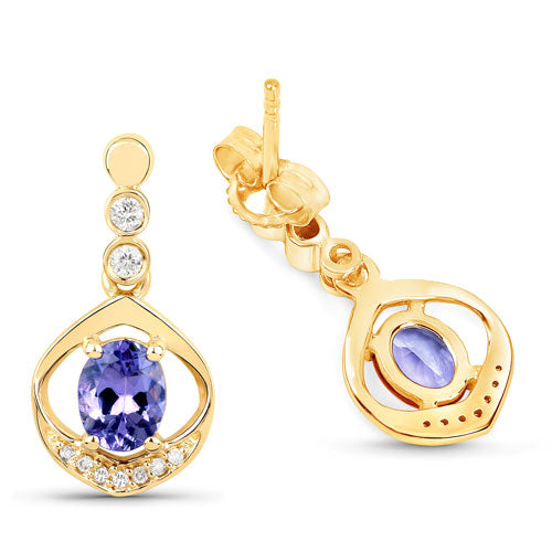 0.76 Carat Genuine Tanzanite and White Diamond 14K Yellow Gold Earrings Bids.com