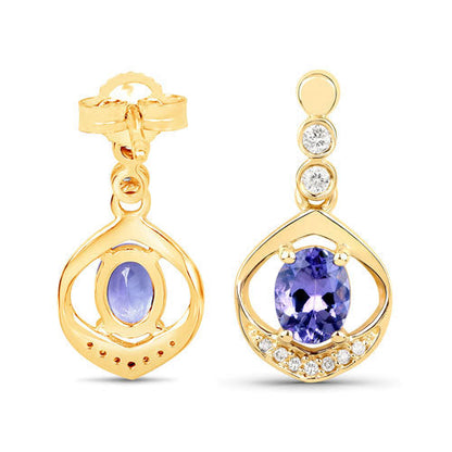 0.76 Carat Genuine Tanzanite and White Diamond 14K Yellow Gold Earrings Bids.com
