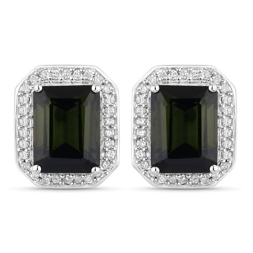 3.57 Carat Genuine Green Tourmaline and White Diamond 14K White Gold Earrings Bids.com