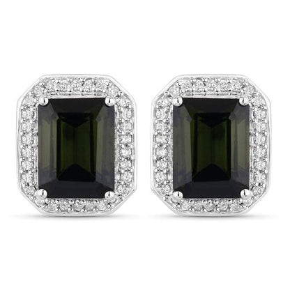 3.57 Carat Genuine Green Tourmaline and White Diamond 14K White Gold Earrings Bids.com