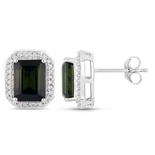 3.57 Carat Genuine Green Tourmaline and White Diamond 14K White Gold Earrings Bids.com