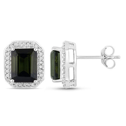 3.57 Carat Genuine Green Tourmaline and White Diamond 14K White Gold Earrings Bids.com
