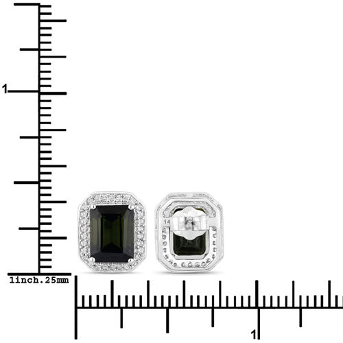3.57 Carat Genuine Green Tourmaline and White Diamond 14K White Gold Earrings Bids.com