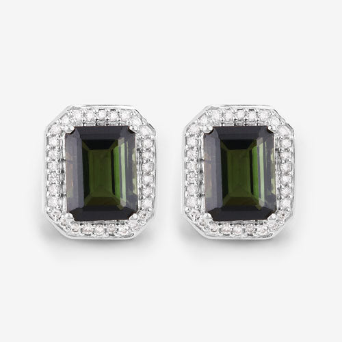 3.57 Carat Genuine Green Tourmaline and White Diamond 14K White Gold Earrings Bids.com