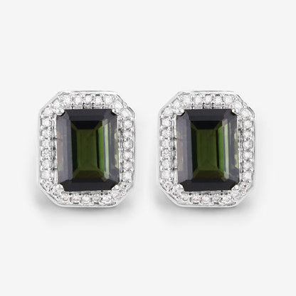3.57 Carat Genuine Green Tourmaline and White Diamond 14K White Gold Earrings Bids.com