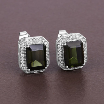 3.57 Carat Genuine Green Tourmaline and White Diamond 14K White Gold Earrings Bids.com