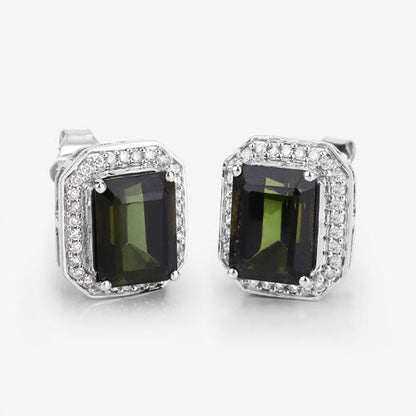 3.57 Carat Genuine Green Tourmaline and White Diamond 14K White Gold Earrings Bids.com