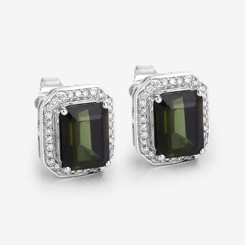 3.57 Carat Genuine Green Tourmaline and White Diamond 14K White Gold Earrings Bids.com