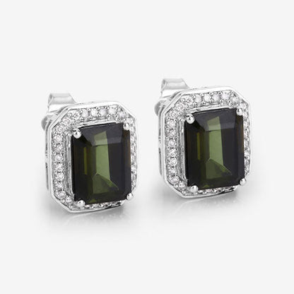 3.57 Carat Genuine Green Tourmaline and White Diamond 14K White Gold Earrings Bids.com