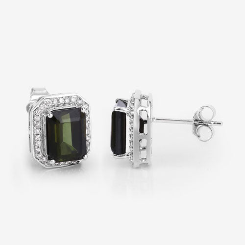 3.57 Carat Genuine Green Tourmaline and White Diamond 14K White Gold Earrings Bids.com