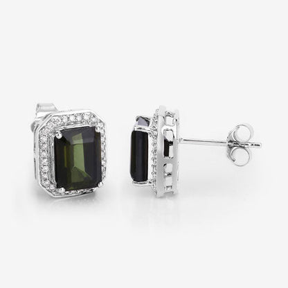 3.57 Carat Genuine Green Tourmaline and White Diamond 14K White Gold Earrings Bids.com