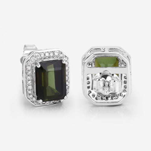 3.57 Carat Genuine Green Tourmaline and White Diamond 14K White Gold Earrings Bids.com