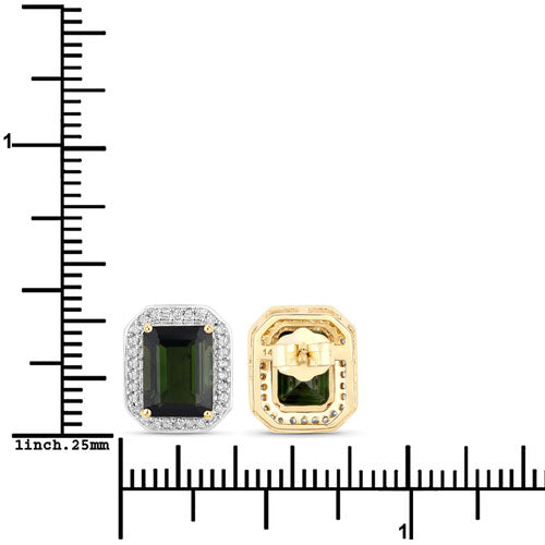 3.57 Carat Genuine Green Tourmaline and White Diamond 14K Yellow Gold Earrings Bids.com